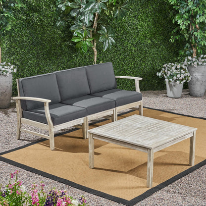 Set da 4 pezzi di divano e tavolo imbottito Perla Outdoor Acacia di Christopher Knight Home