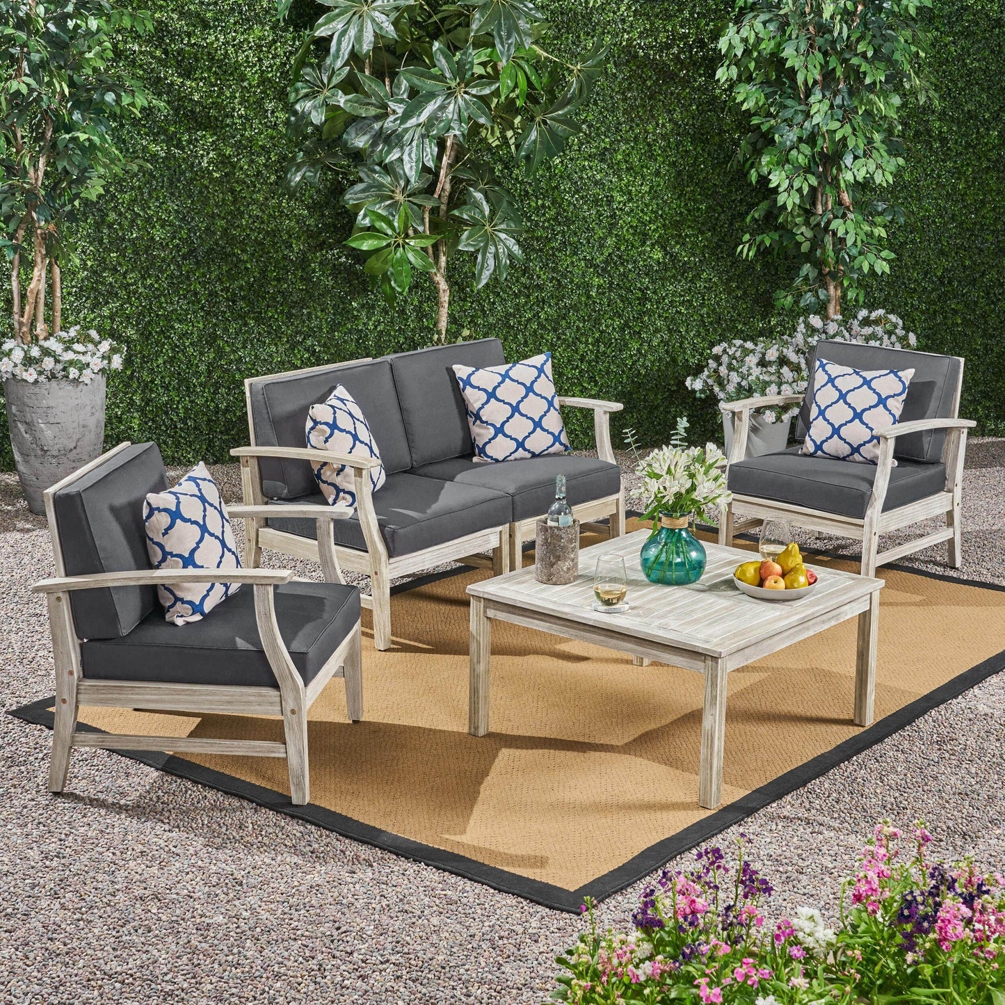 Set da 5 pezzi Perla Acacia con cuscini di Christopher Knight Home