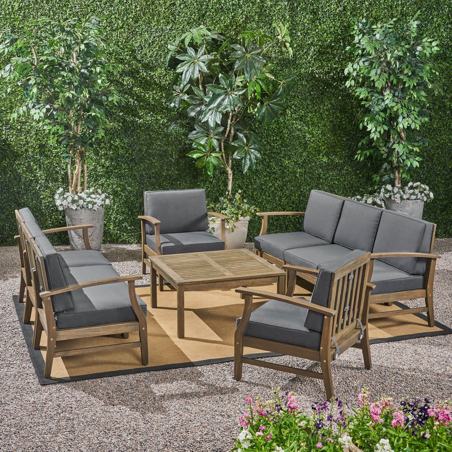 Set di divani da esterno Perla in legno di acacia da 9 pezzi di Christopher Knight Home