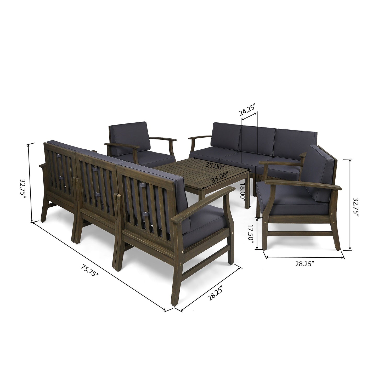 Set di divani da esterno Perla in legno di acacia da 9 pezzi di Christopher Knight Home
