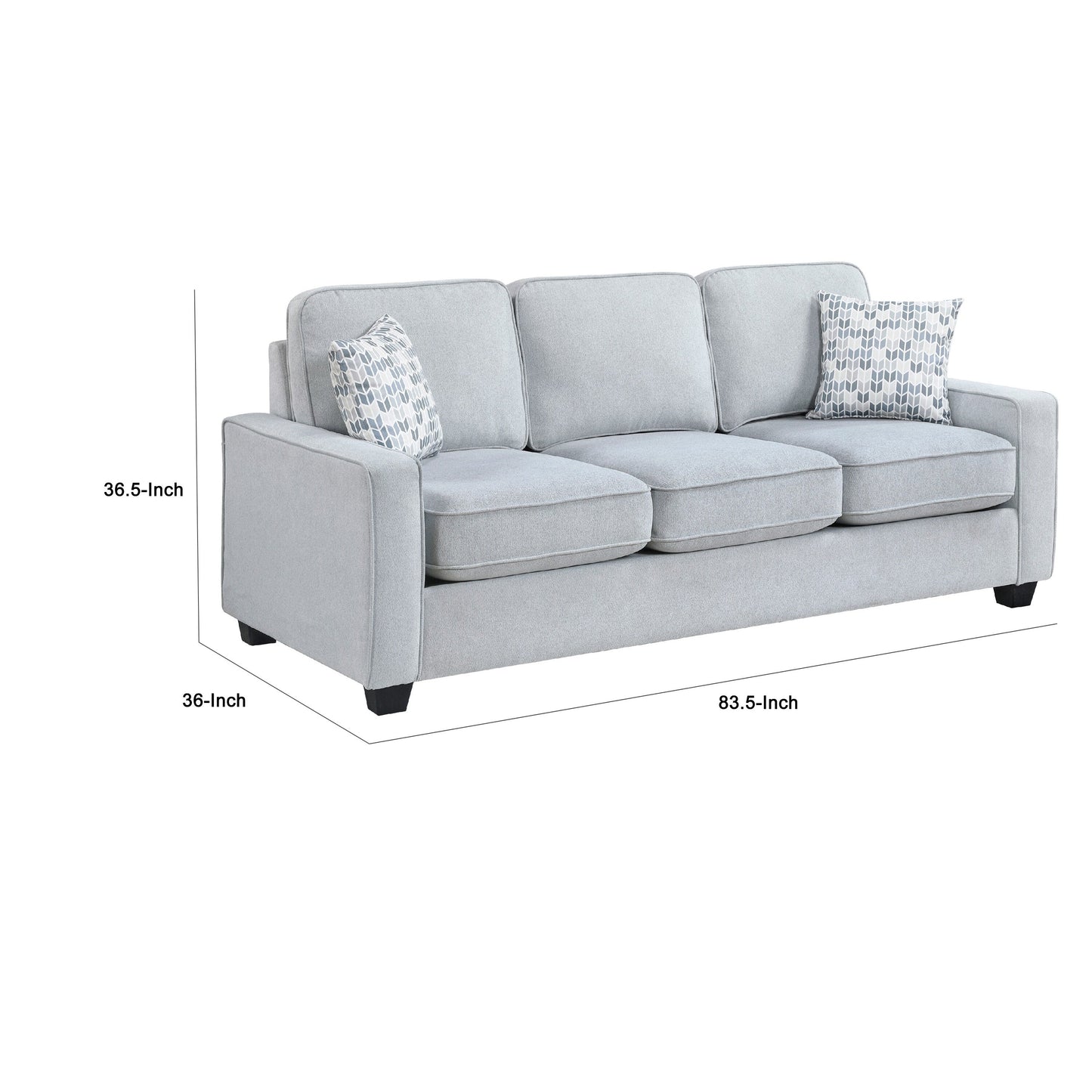 Divano Pery con 2 cuscini, cuscini reversibili, grigio chiaro, 84 pollici