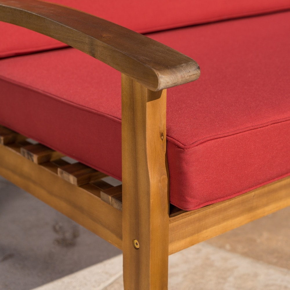 Set di divano e tavolo da esterno in legno di acacia imbottito Peyton di Christopher Knight Home