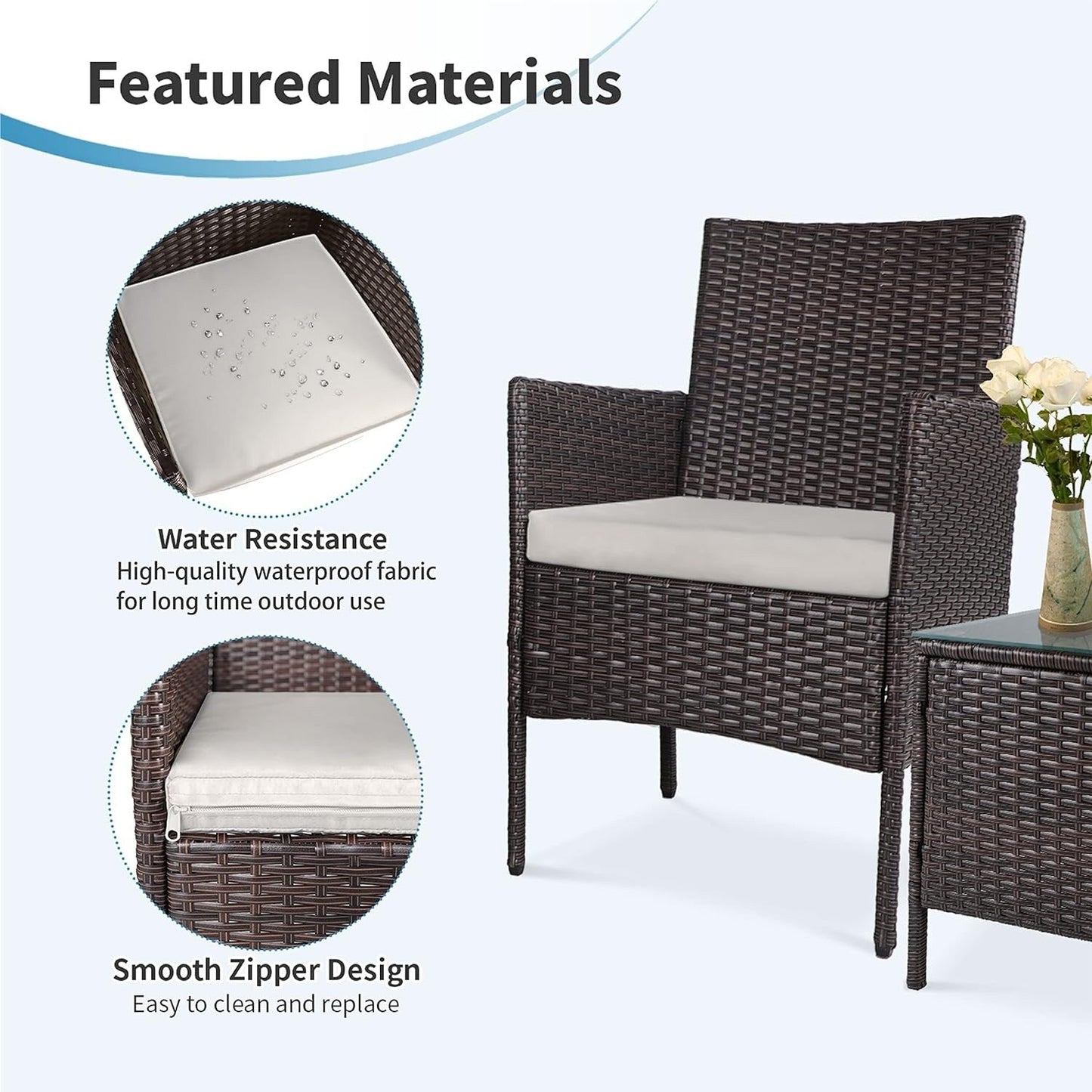 Set da bistrot imbottito in vimini da 3 pezzi per esterni Pheap di Havenside Home