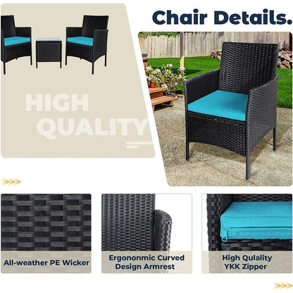 Set da bistrot imbottito in vimini da 3 pezzi per esterni Pheap di Havenside Home