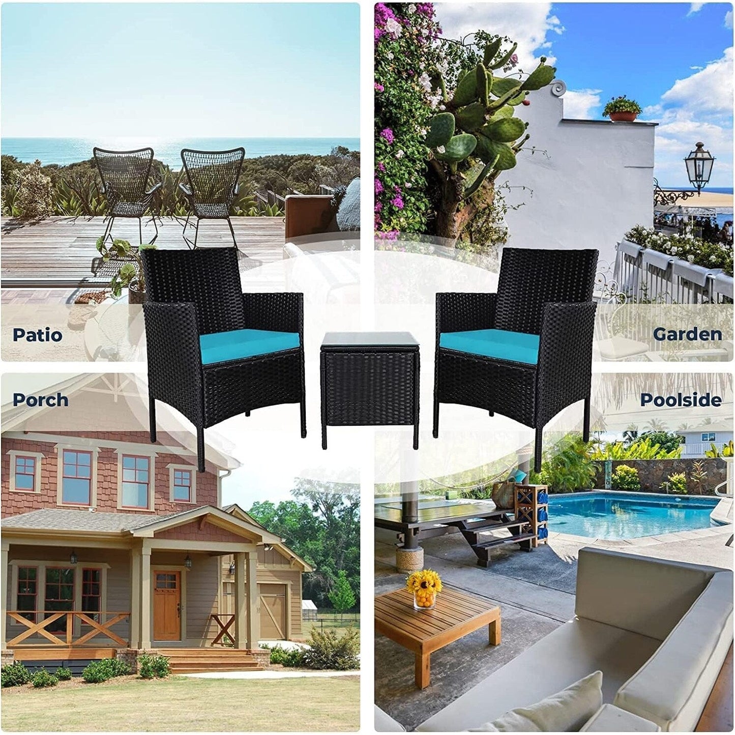 Set da bistrot imbottito in vimini da 3 pezzi per esterni Pheap di Havenside Home