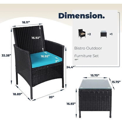 Set da bistrot imbottito in vimini da 3 pezzi per esterni Pheap di Havenside Home