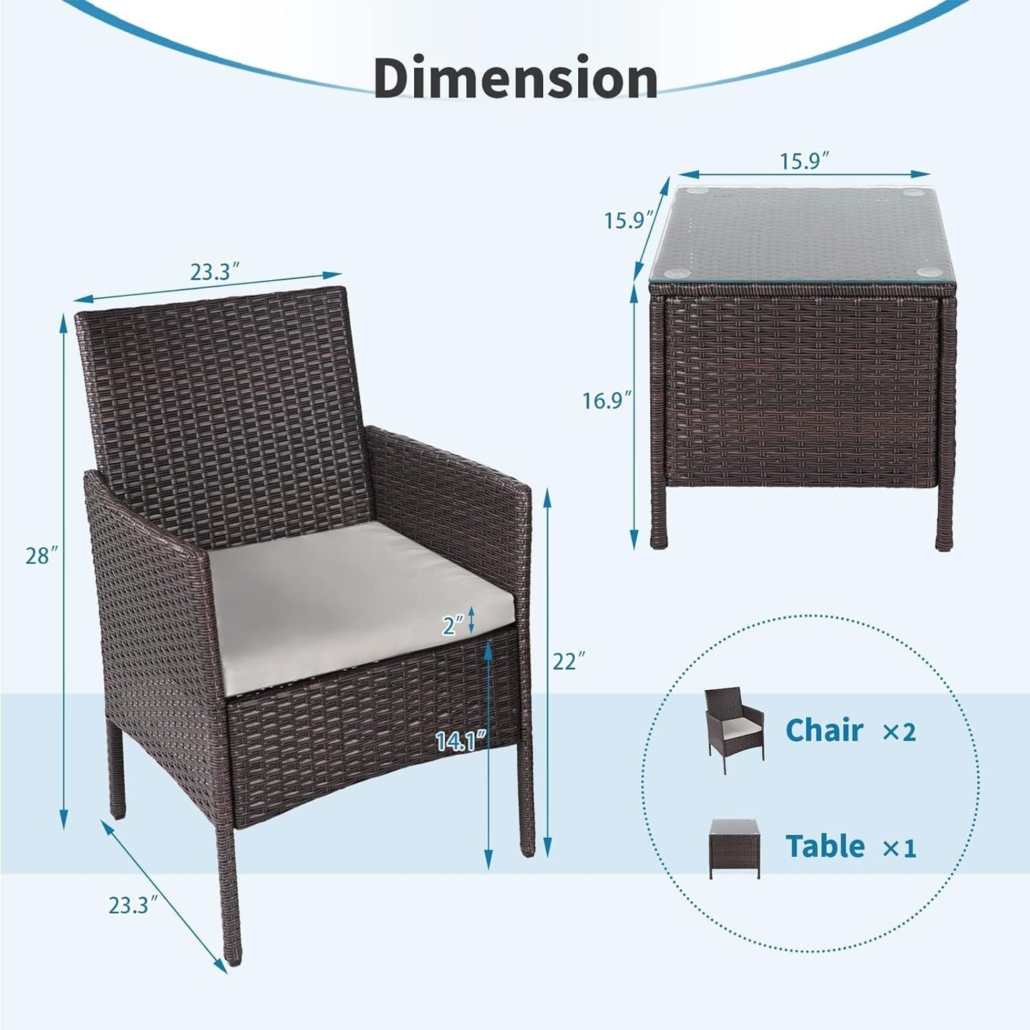 Set da bistrot imbottito in vimini da 3 pezzi per esterni Pheap di Havenside Home