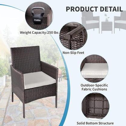 Set da bistrot imbottito in vimini da 3 pezzi per esterni Pheap di Havenside Home