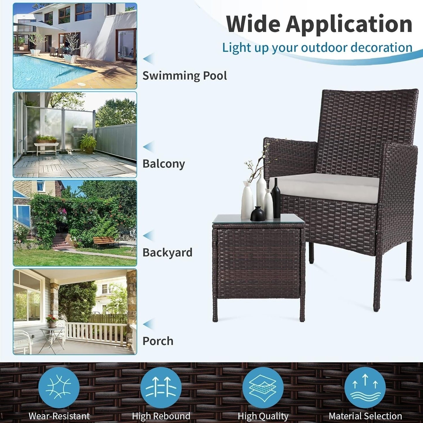 Set da bistrot imbottito in vimini da 3 pezzi per esterni Pheap di Havenside Home