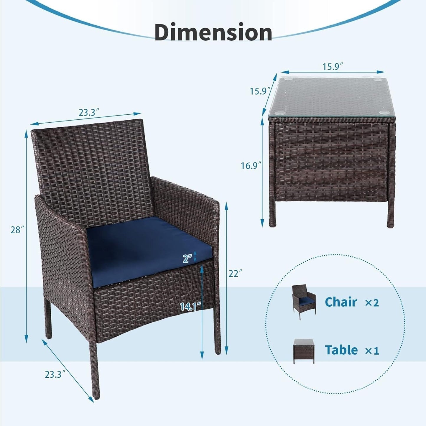 Set da bistrot imbottito in vimini da 3 pezzi per esterni Pheap di Havenside Home