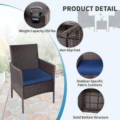 Set da bistrot imbottito in vimini da 3 pezzi per esterni Pheap di Havenside Home