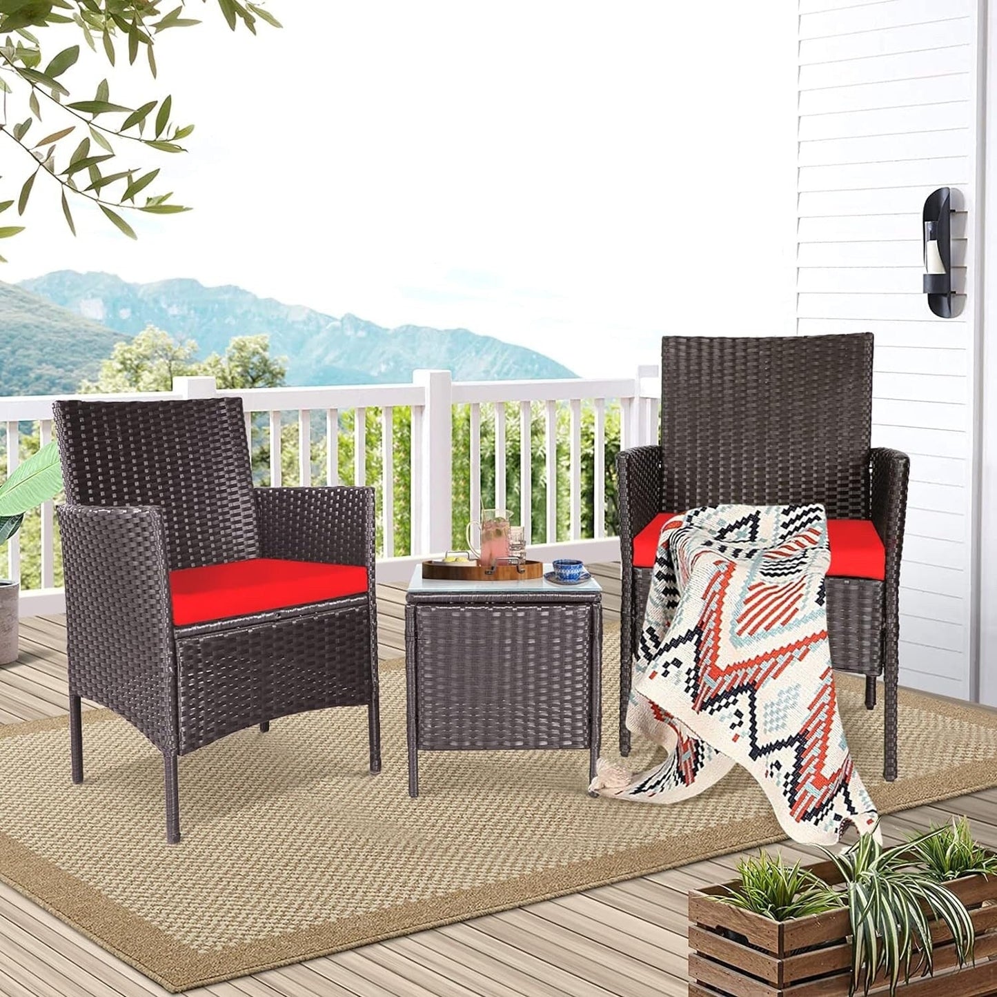 Set da bistrot imbottito in vimini da 3 pezzi per esterni Pheap di Havenside Home