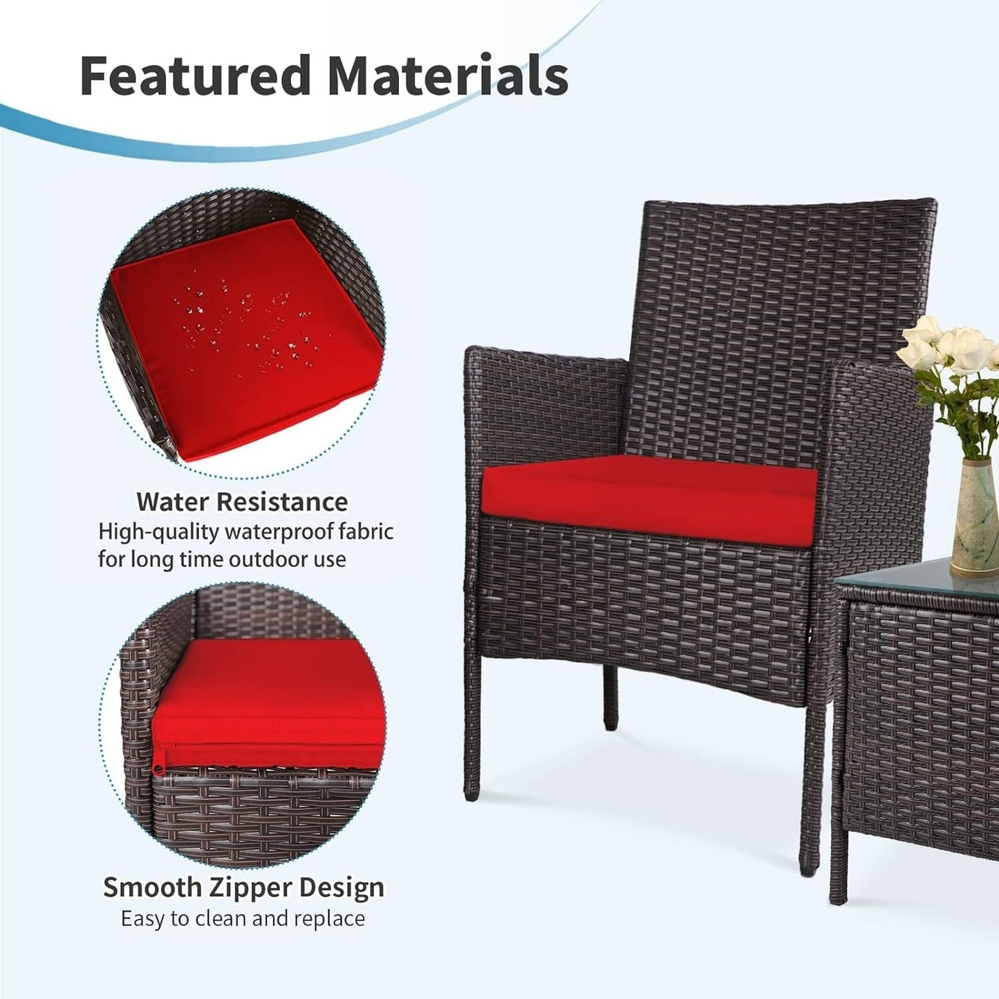 Set da bistrot imbottito in vimini da 3 pezzi per esterni Pheap di Havenside Home