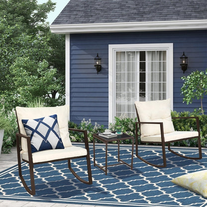 Set da bistrot a dondolo in vimini nero/marrone da 3 pezzi per patio esterno Pheap di Havenside Home