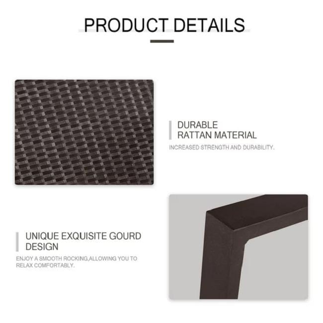 Set da bistrot a dondolo in vimini nero/marrone da 3 pezzi per patio esterno Pheap di Havenside Home