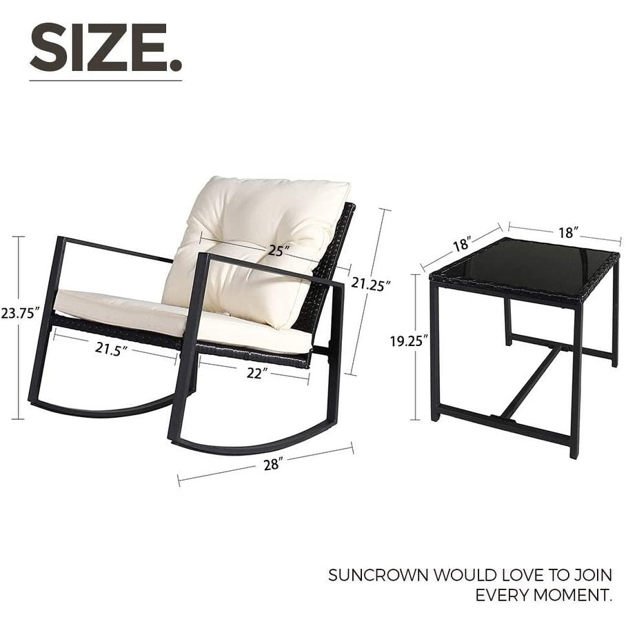 Set da bistrot a dondolo in vimini nero/marrone da 3 pezzi per patio esterno Pheap di Havenside Home