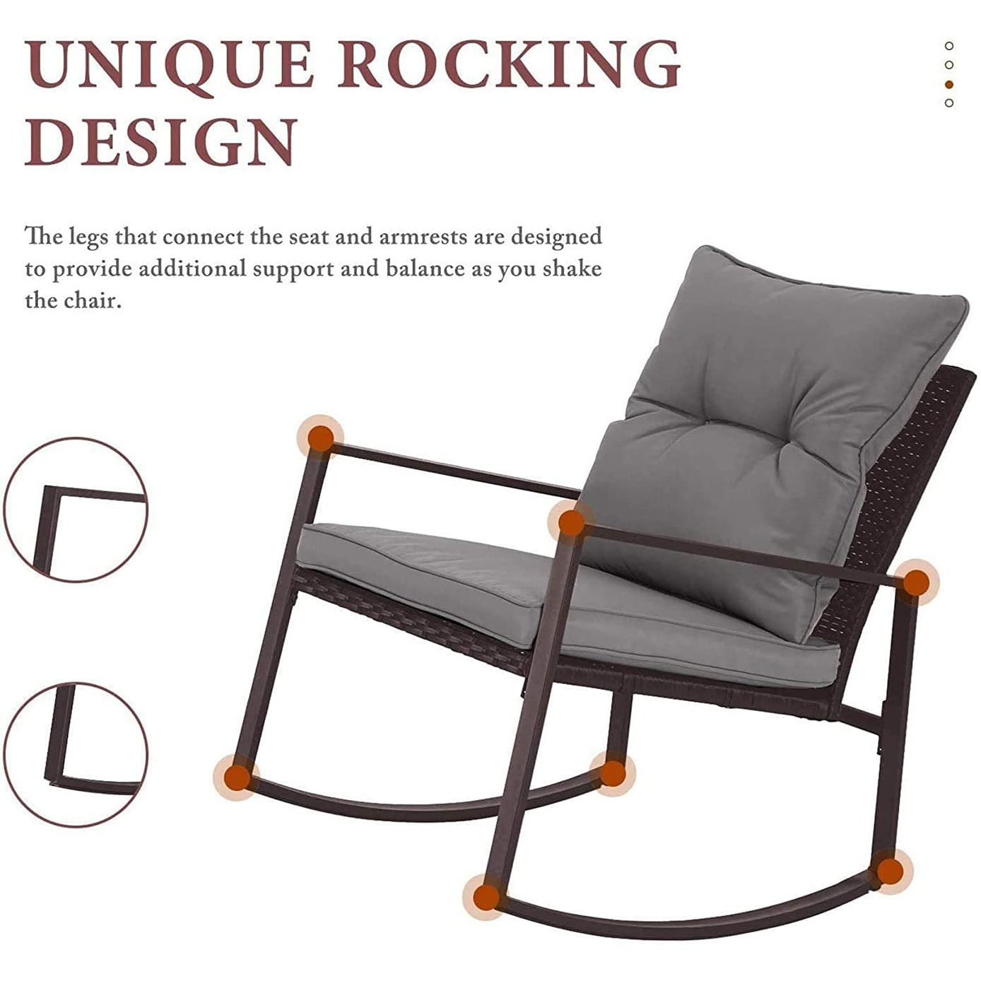 Set da bistrot a dondolo in vimini nero/marrone da 3 pezzi per patio esterno Pheap di Havenside Home