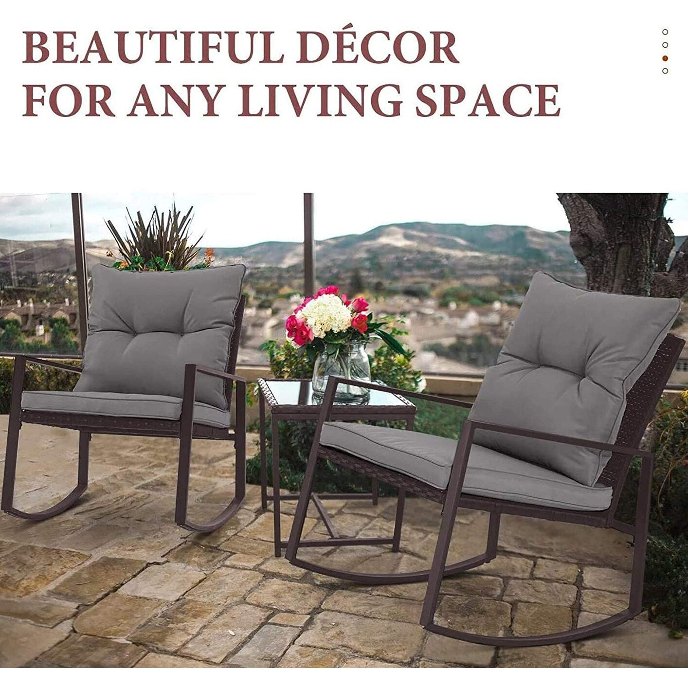 Set da bistrot a dondolo in vimini nero/marrone da 3 pezzi per patio esterno Pheap di Havenside Home