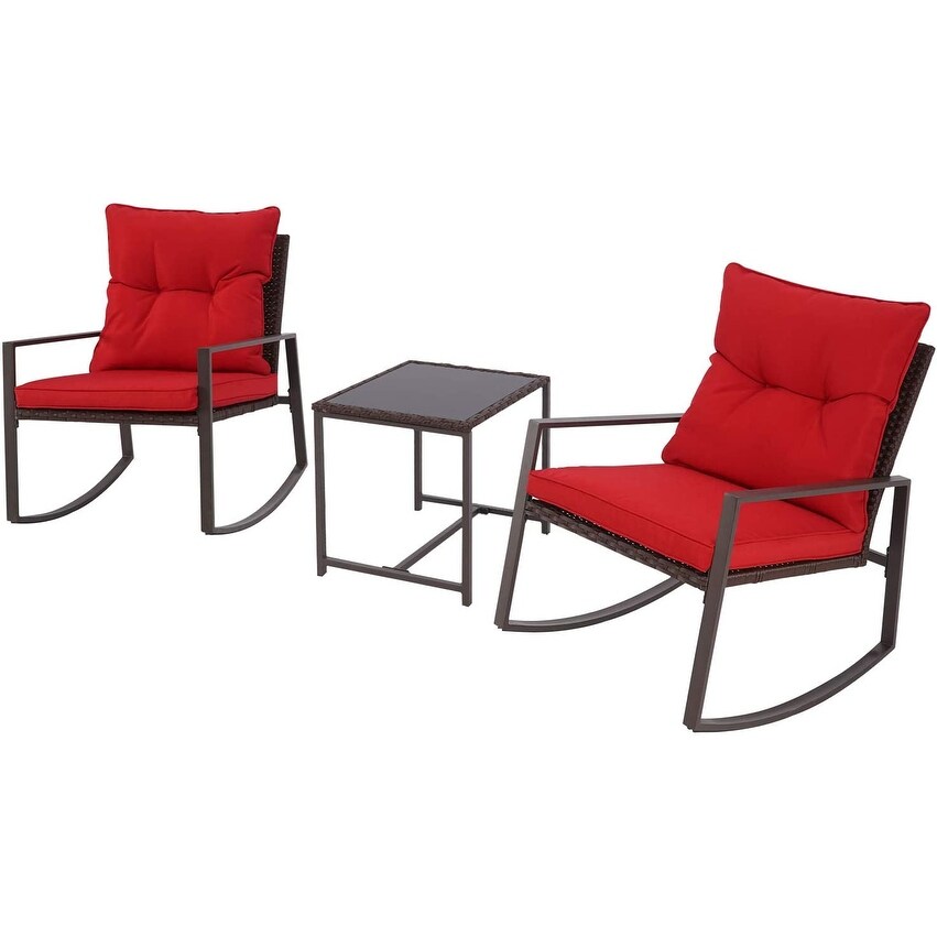 Set da bistrot a dondolo in vimini nero/marrone da 3 pezzi per patio esterno Pheap di Havenside Home