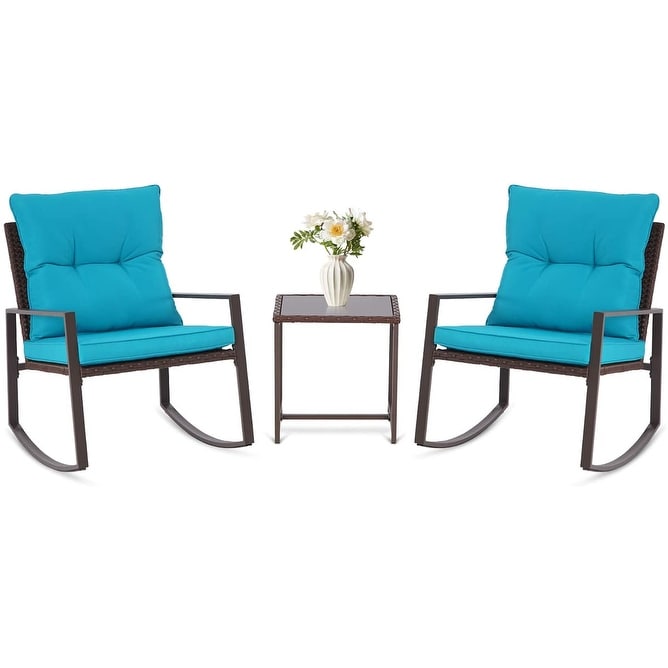 Set da bistrot a dondolo in vimini nero/marrone da 3 pezzi per patio esterno Pheap di Havenside Home