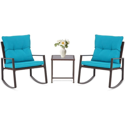 Set da bistrot a dondolo in vimini nero/marrone da 3 pezzi per patio esterno Pheap di Havenside Home