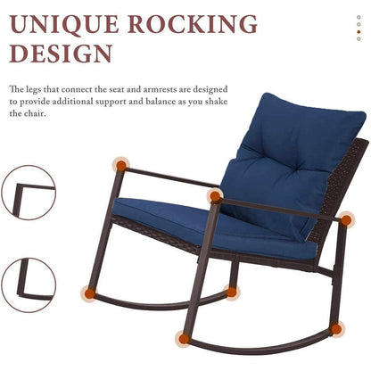 Set da bistrot a dondolo in vimini nero/marrone da 3 pezzi per patio esterno Pheap di Havenside Home