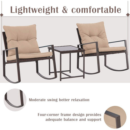 Set da bistrot a dondolo in vimini nero/marrone da 3 pezzi per patio esterno Pheap di Havenside Home