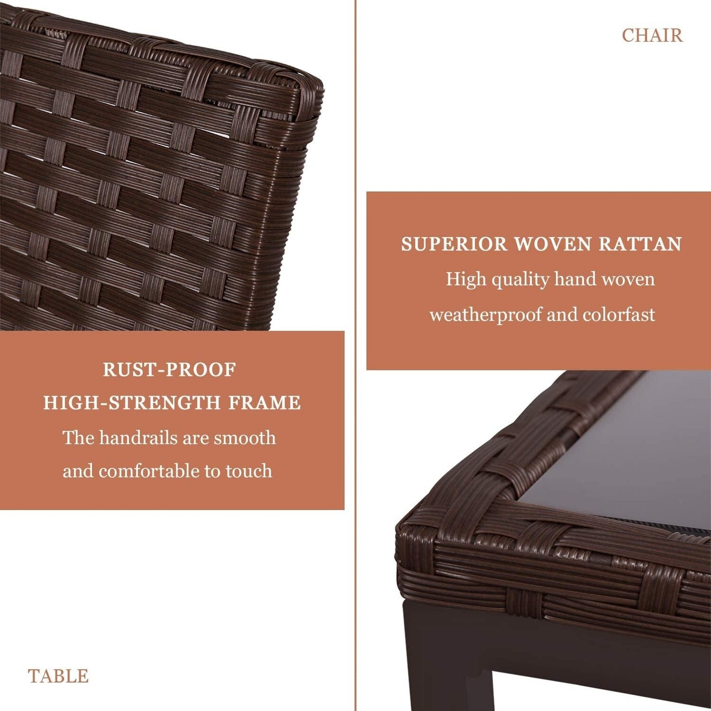 Set da bistrot a dondolo in vimini nero/marrone da 3 pezzi per patio esterno Pheap di Havenside Home