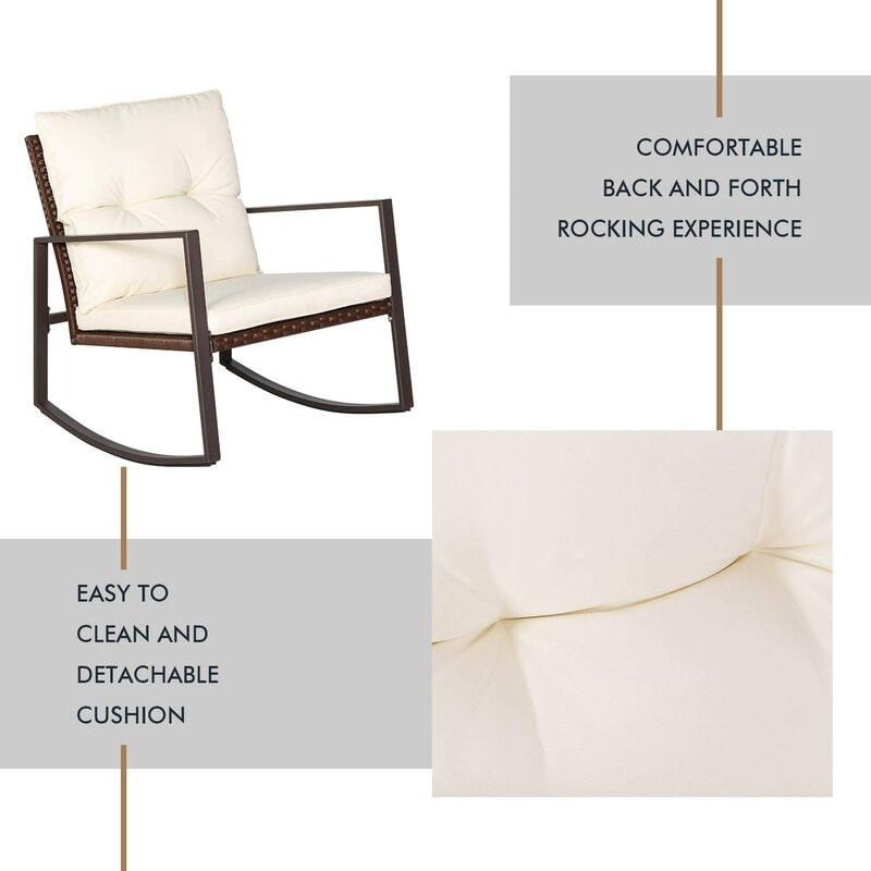 Set da bistrot a dondolo in vimini nero/marrone da 3 pezzi per patio esterno Pheap di Havenside Home