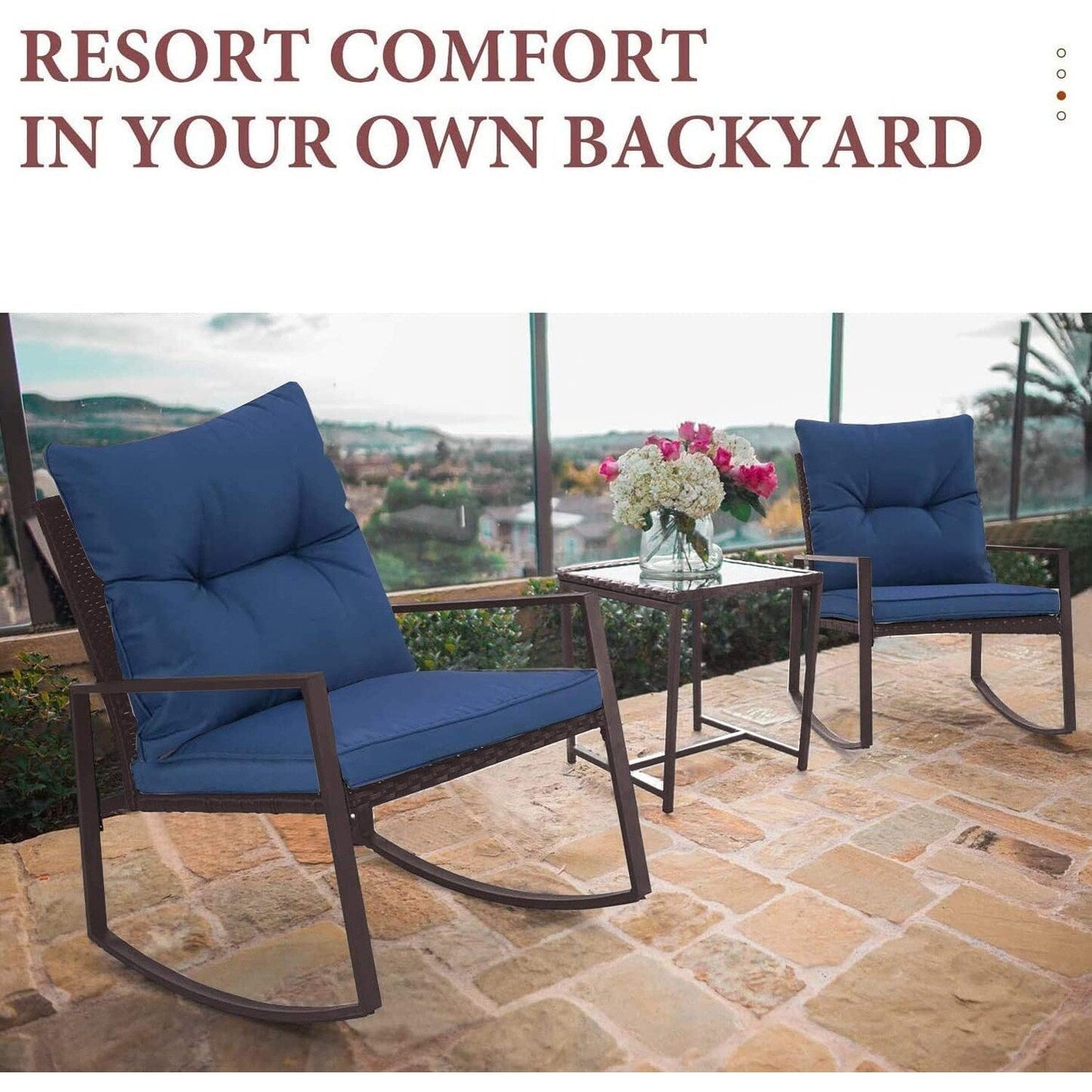 Set da bistrot a dondolo in vimini nero/marrone da 3 pezzi per patio esterno Pheap di Havenside Home