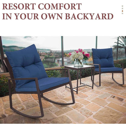 Set da bistrot a dondolo in vimini nero/marrone da 3 pezzi per patio esterno Pheap di Havenside Home