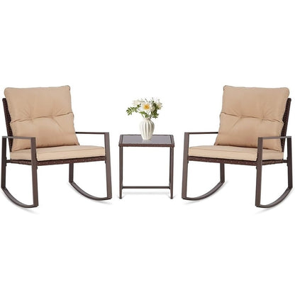 Set da bistrot a dondolo in vimini nero/marrone da 3 pezzi per patio esterno Pheap di Havenside Home