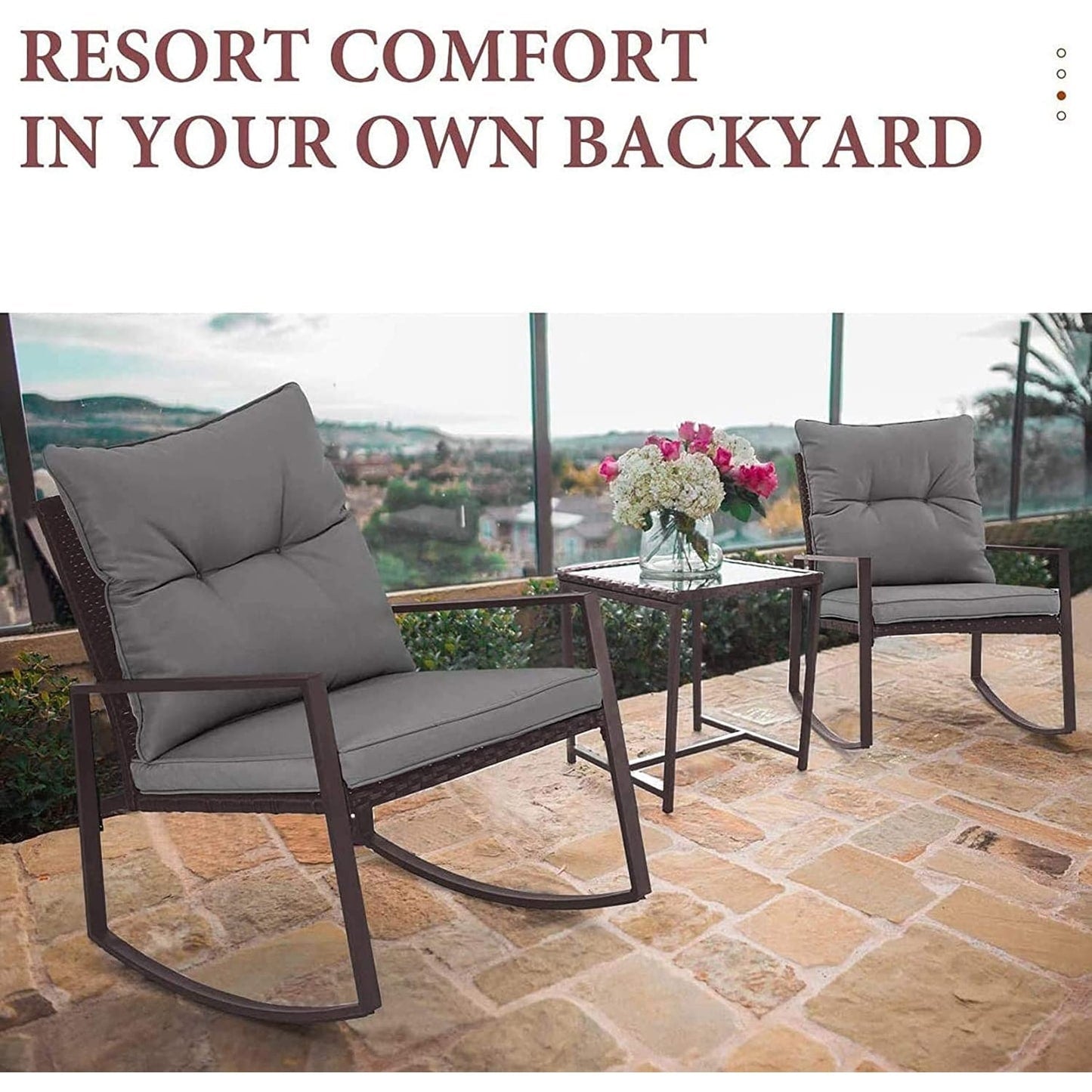 Set da bistrot a dondolo in vimini nero/marrone da 3 pezzi per patio esterno Pheap di Havenside Home