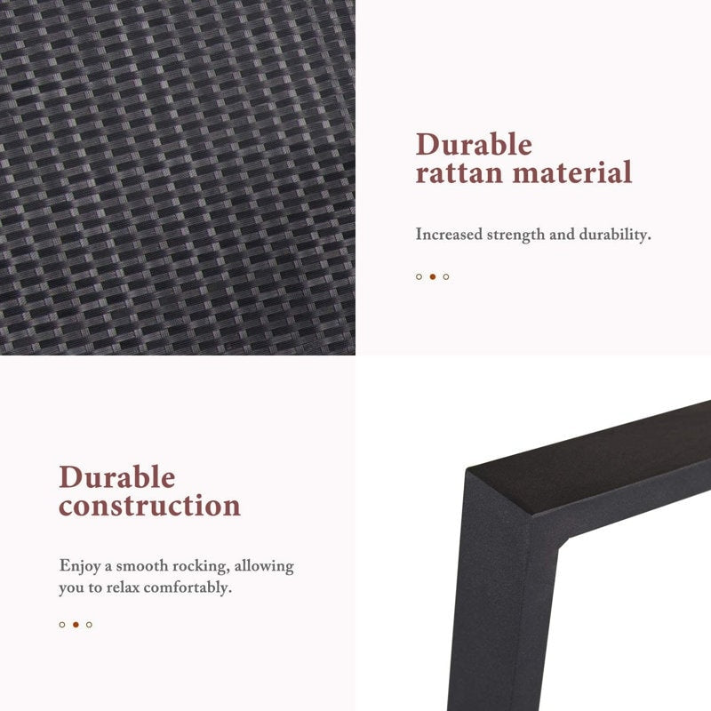 Set da bistrot a dondolo in vimini nero/marrone da 3 pezzi per patio esterno Pheap di Havenside Home