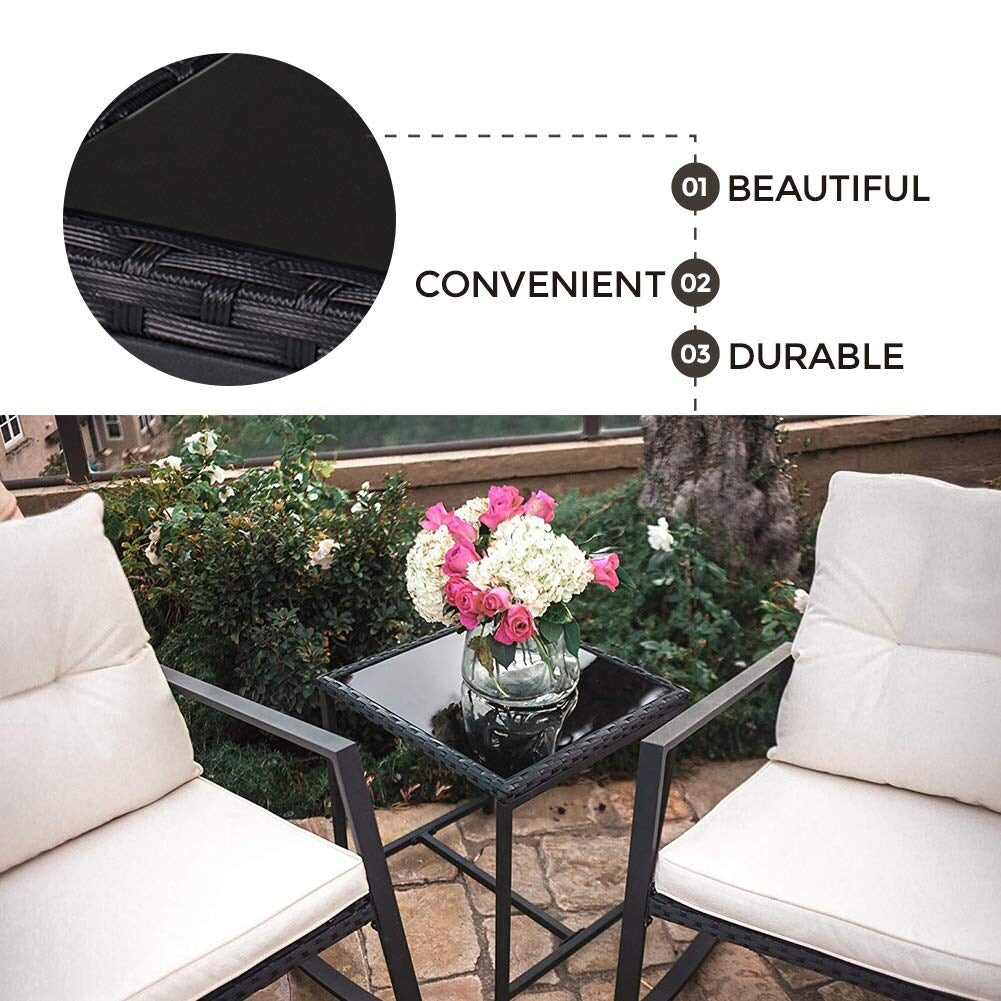 Set da bistrot a dondolo in vimini nero/marrone da 3 pezzi per patio esterno Pheap di Havenside Home