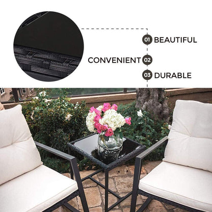 Set da bistrot a dondolo in vimini nero/marrone da 3 pezzi per patio esterno Pheap di Havenside Home