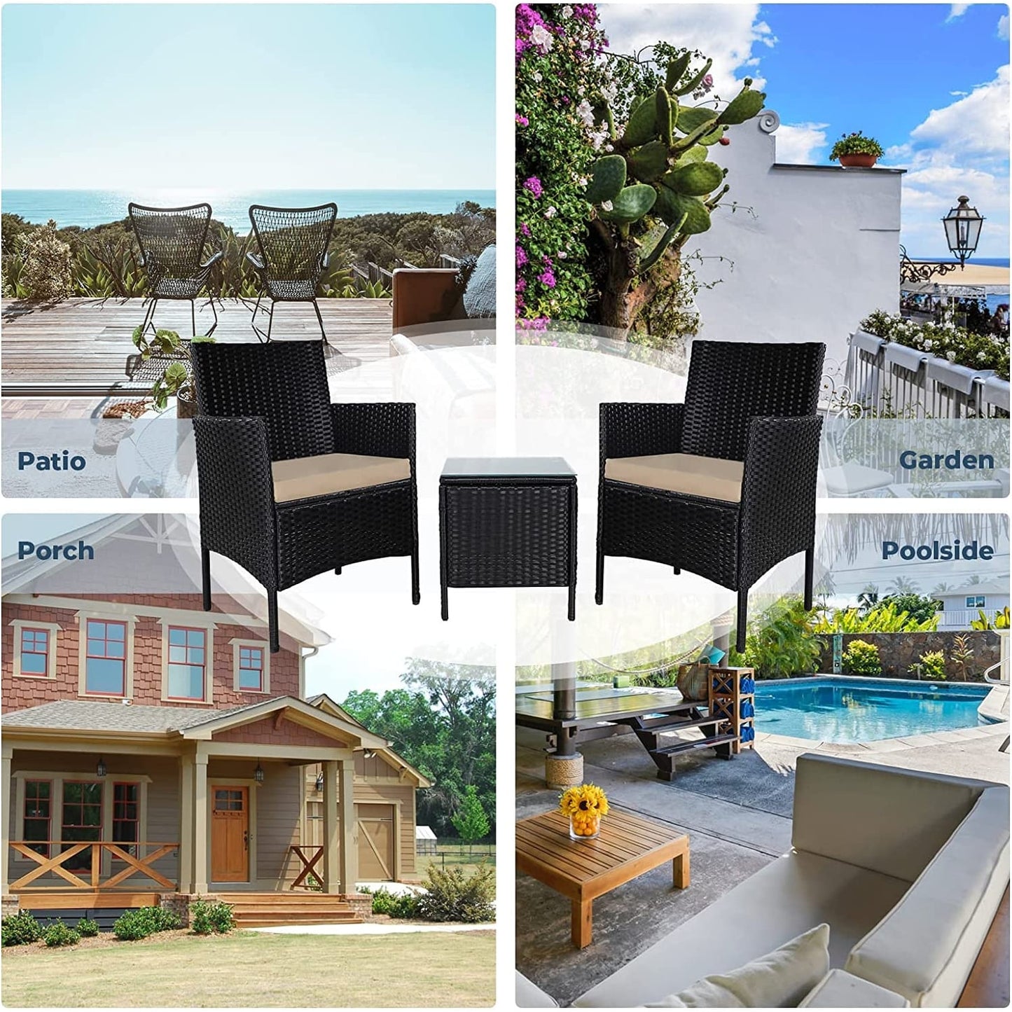 Set da bistrot imbottito in vimini da 3 pezzi per esterni Pheap di Havenside Home