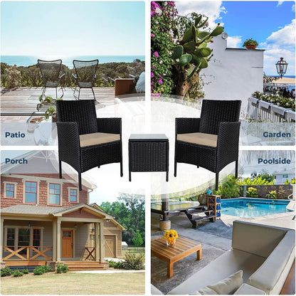 Set da bistrot imbottito in vimini da 3 pezzi per esterni Pheap di Havenside Home