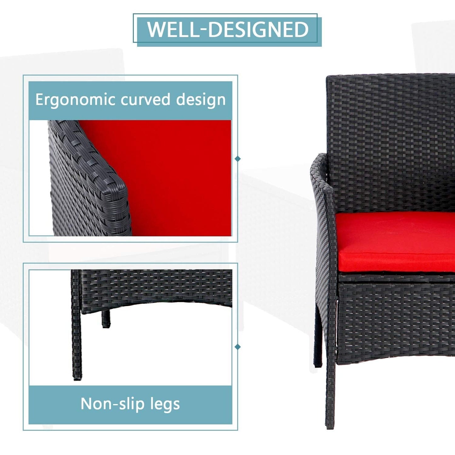 Set da bistrot imbottito in vimini da 3 pezzi per esterni Pheap di Havenside Home