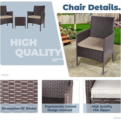 Set da bistrot imbottito in vimini da 3 pezzi per esterni Pheap di Havenside Home