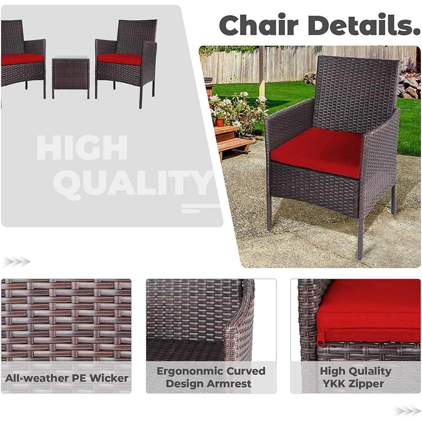 Set da bistrot imbottito in vimini da 3 pezzi per esterni Pheap di Havenside Home