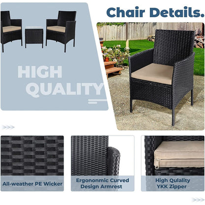 Set da bistrot imbottito in vimini da 3 pezzi per esterni Pheap di Havenside Home