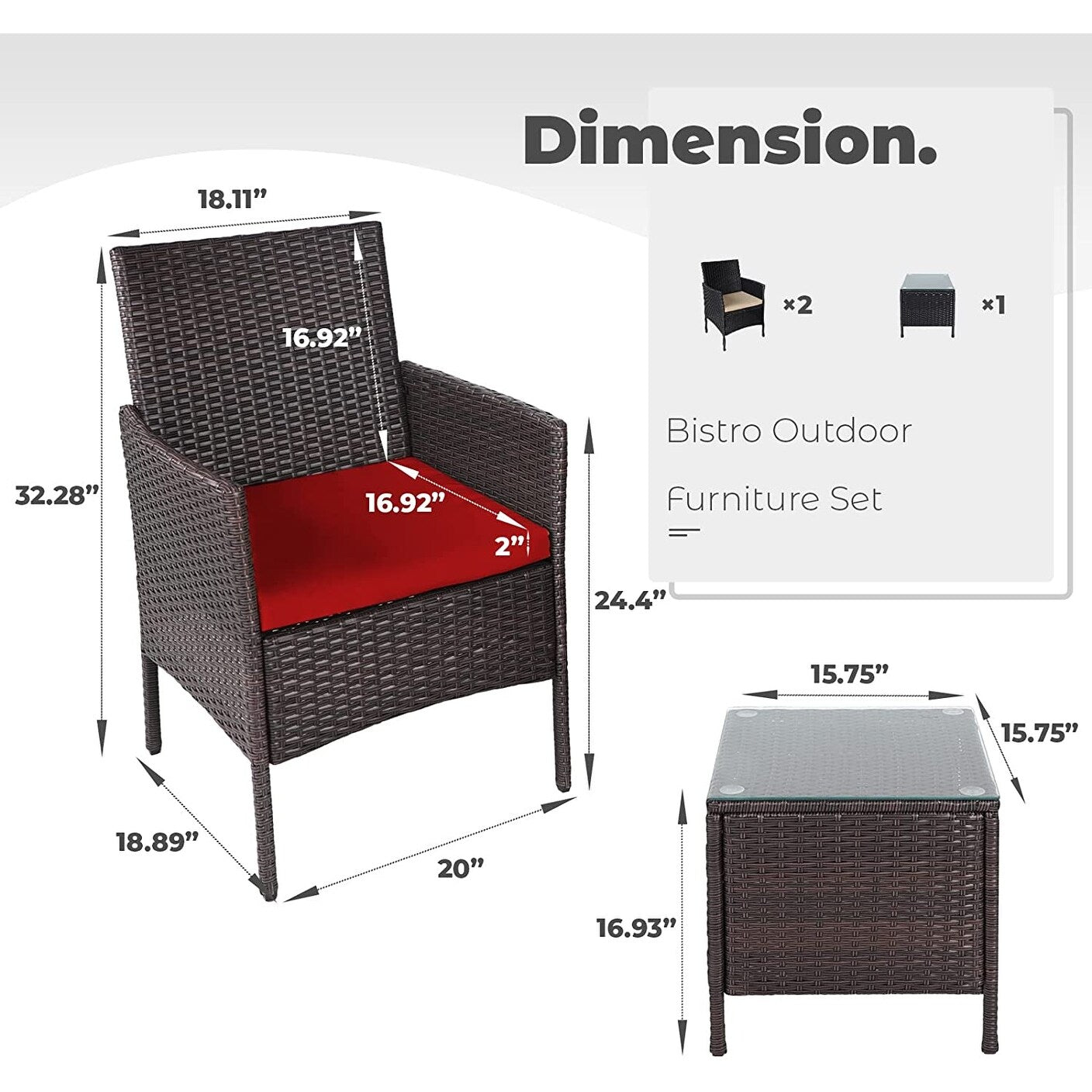 Set da bistrot imbottito in vimini da 3 pezzi per esterni Pheap di Havenside Home