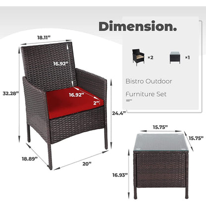 Set da bistrot imbottito in vimini da 3 pezzi per esterni Pheap di Havenside Home