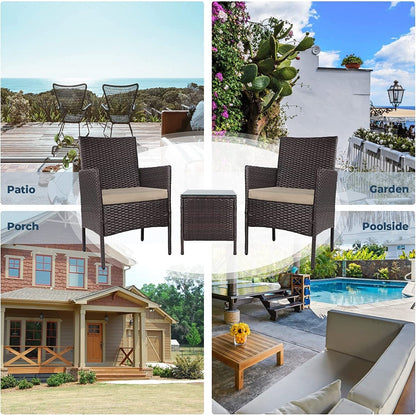 Set da bistrot imbottito in vimini da 3 pezzi per esterni Pheap di Havenside Home