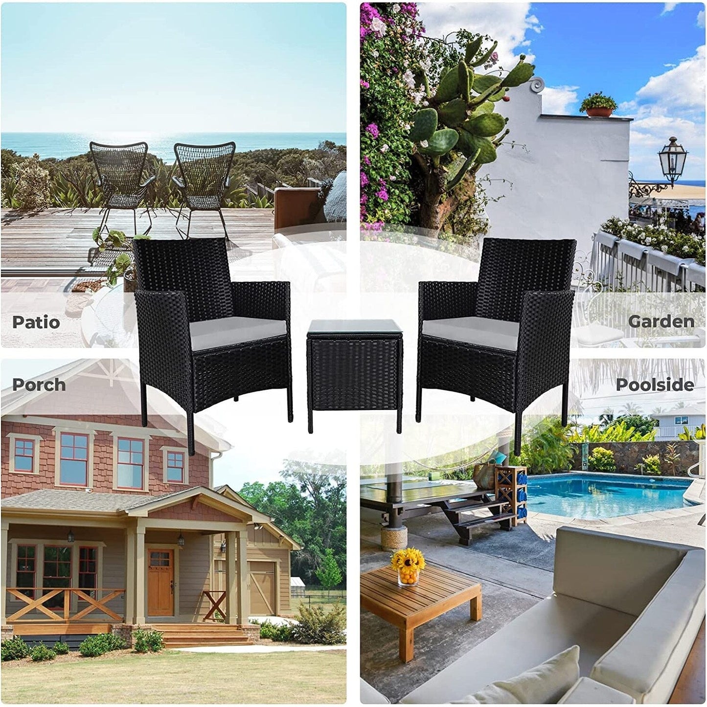 Set da bistrot imbottito in vimini da 3 pezzi per esterni Pheap di Havenside Home