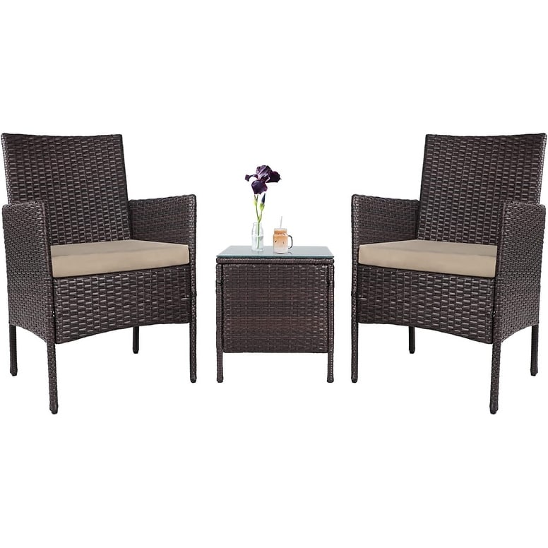 Set da bistrot imbottito in vimini da 3 pezzi per esterni Pheap di Havenside Home