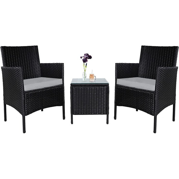 Set da bistrot imbottito in vimini da 3 pezzi per esterni Pheap di Havenside Home