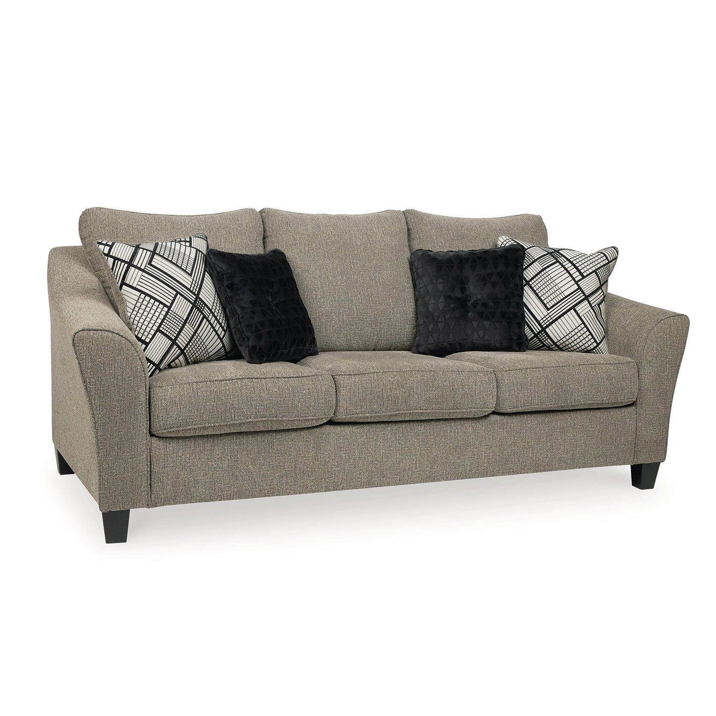 Divano Pierce, ciniglia color tortora, 4 cuscini decorativi, 92 pollici