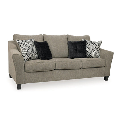 Divano Pierce, ciniglia color tortora, 4 cuscini decorativi, 92 pollici